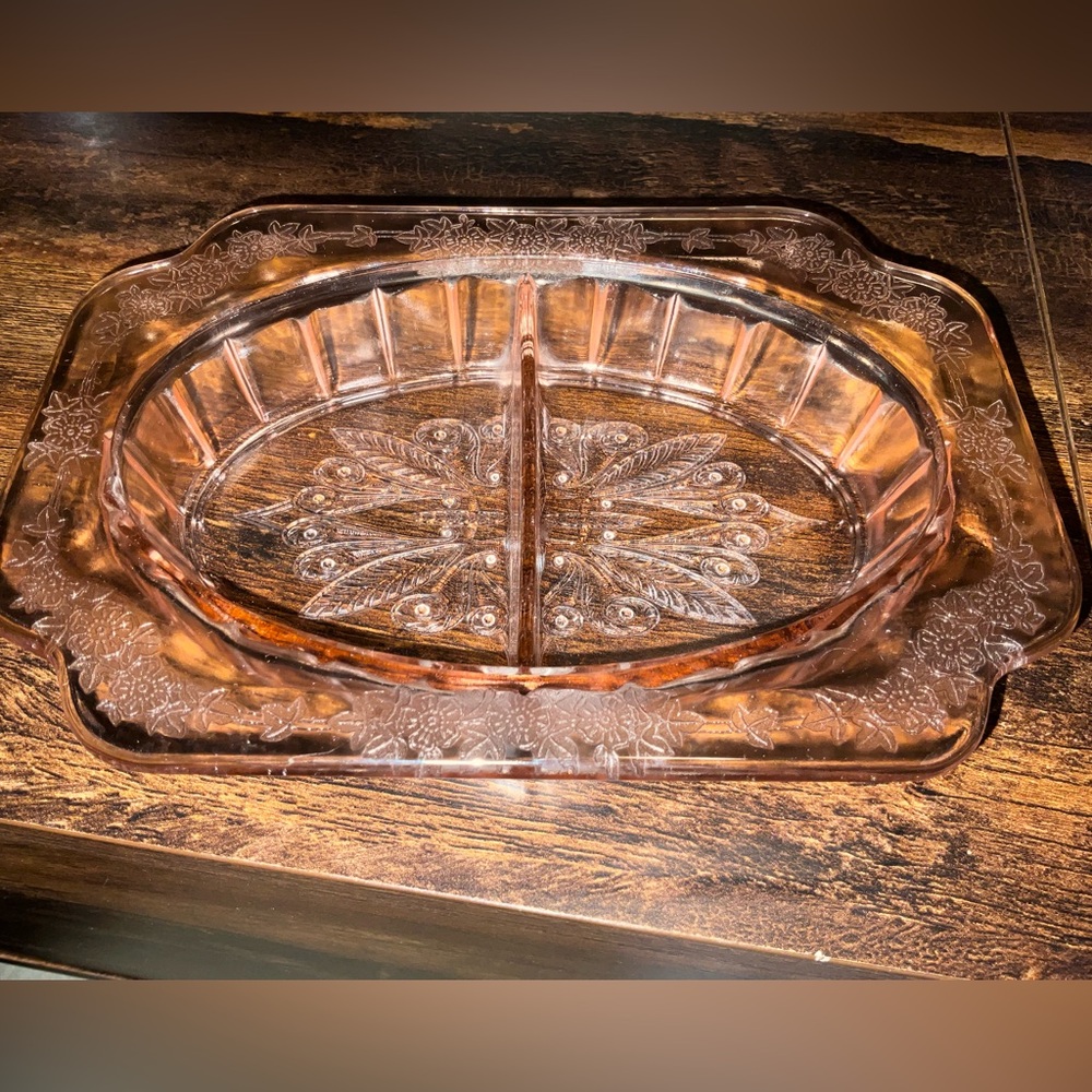 Vintage Pink Depression Glass Jeanette Adam Divided Relish Dish 8" x 5.75"